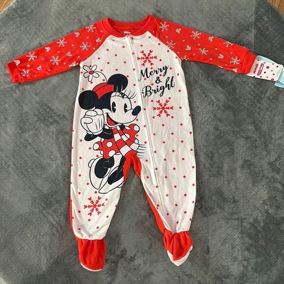 Disney Minnie Mouse Red and White Footie Pajama - Picture 1 of 2